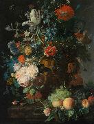 Jan van Huijsum Still Life with Flowers and Fruit painting
